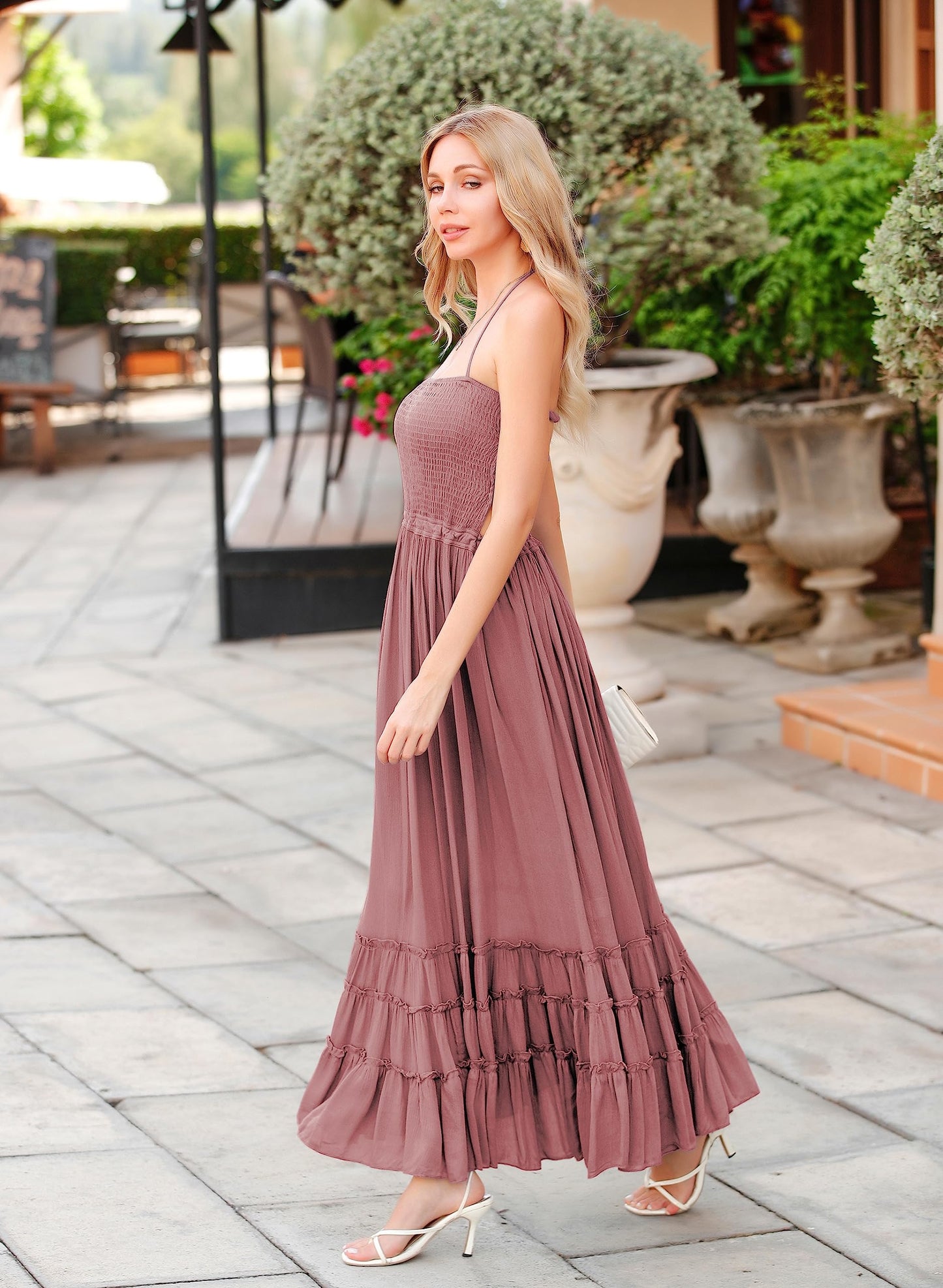 R.Vivimos Womens Summer Boho Sexy Backless Long Dresses