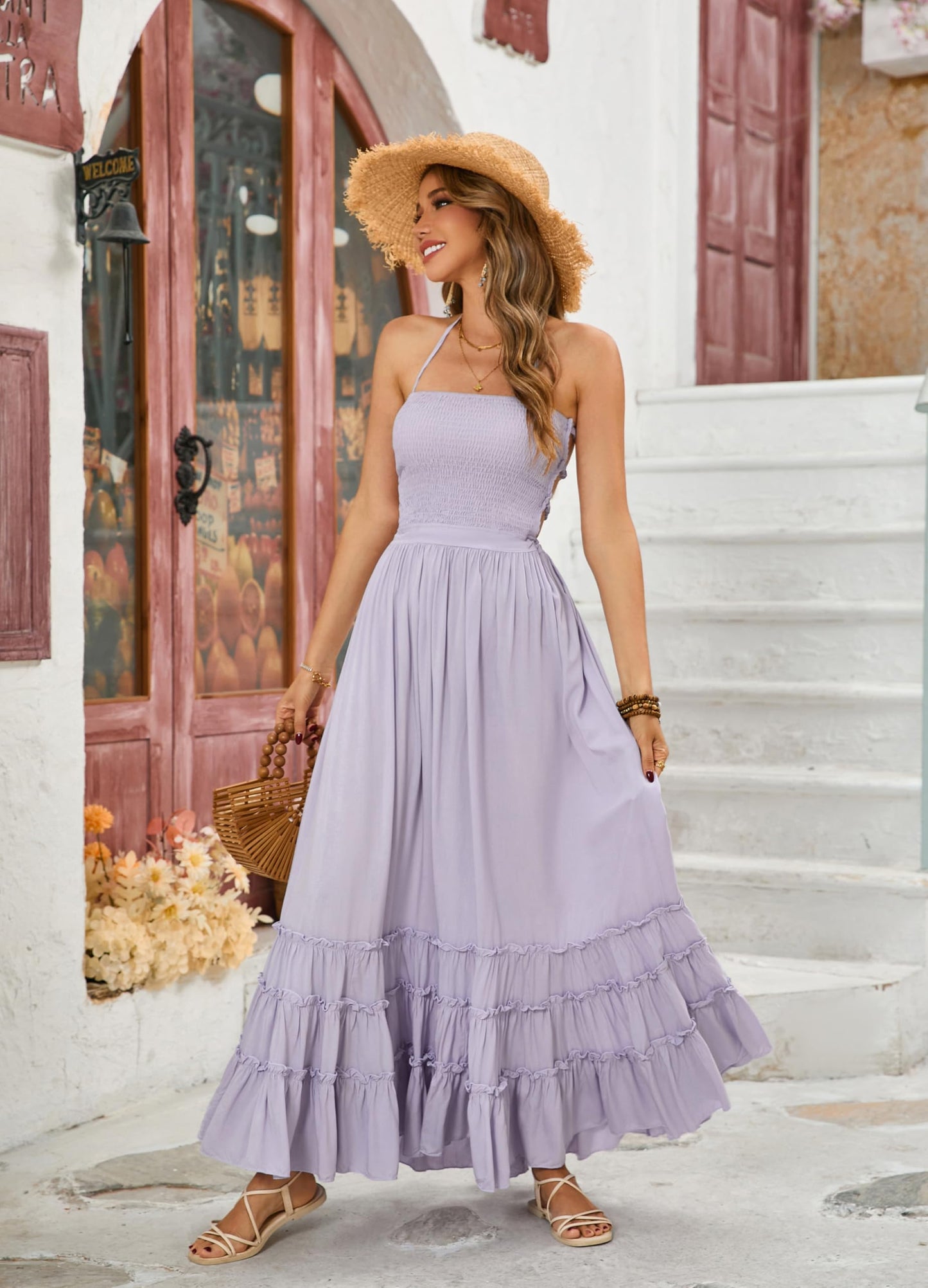 R.Vivimos Womens Summer Boho Sexy Backless Long Dresses