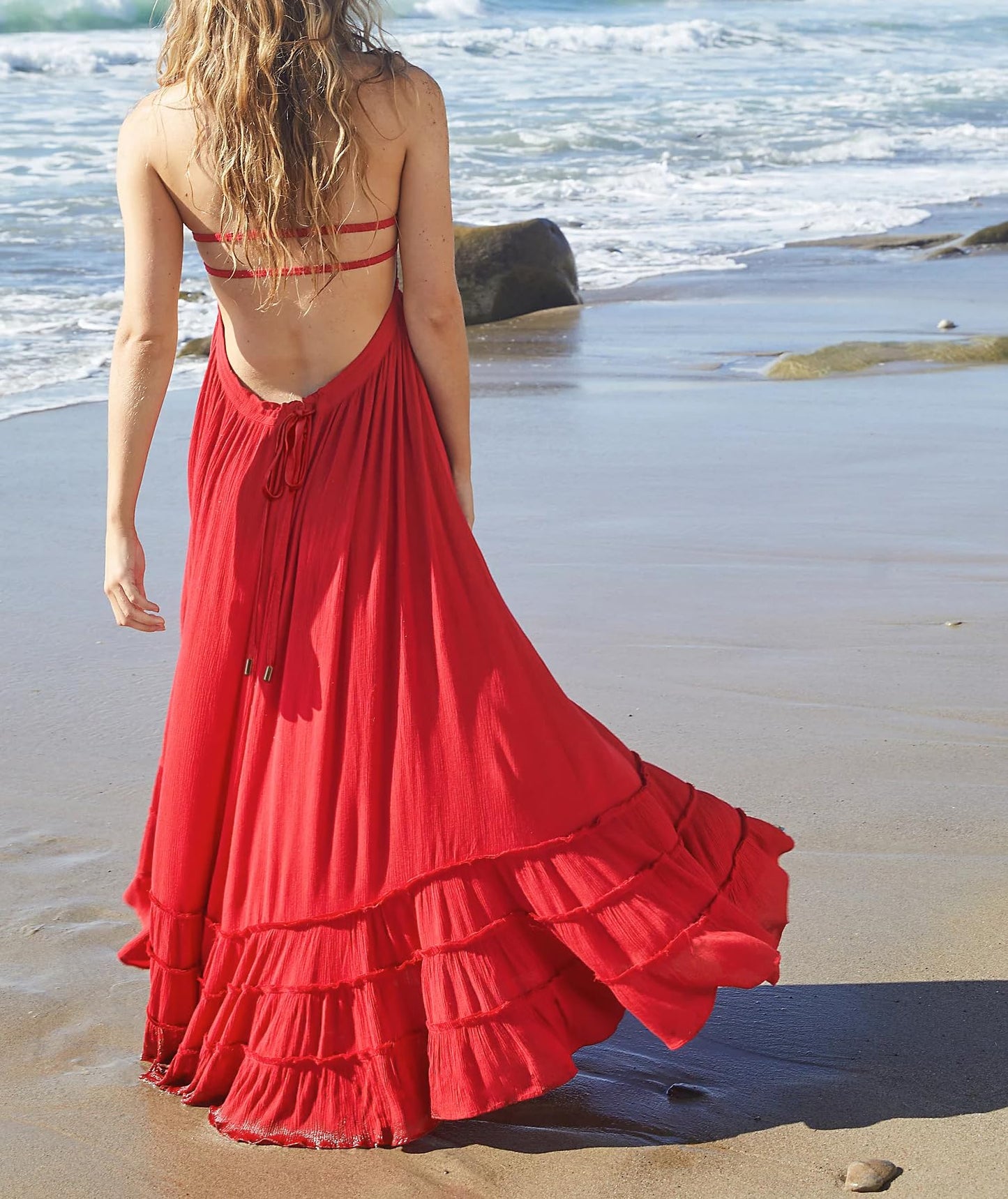 R.Vivimos Womens Summer Boho Sexy Backless Long Dresses