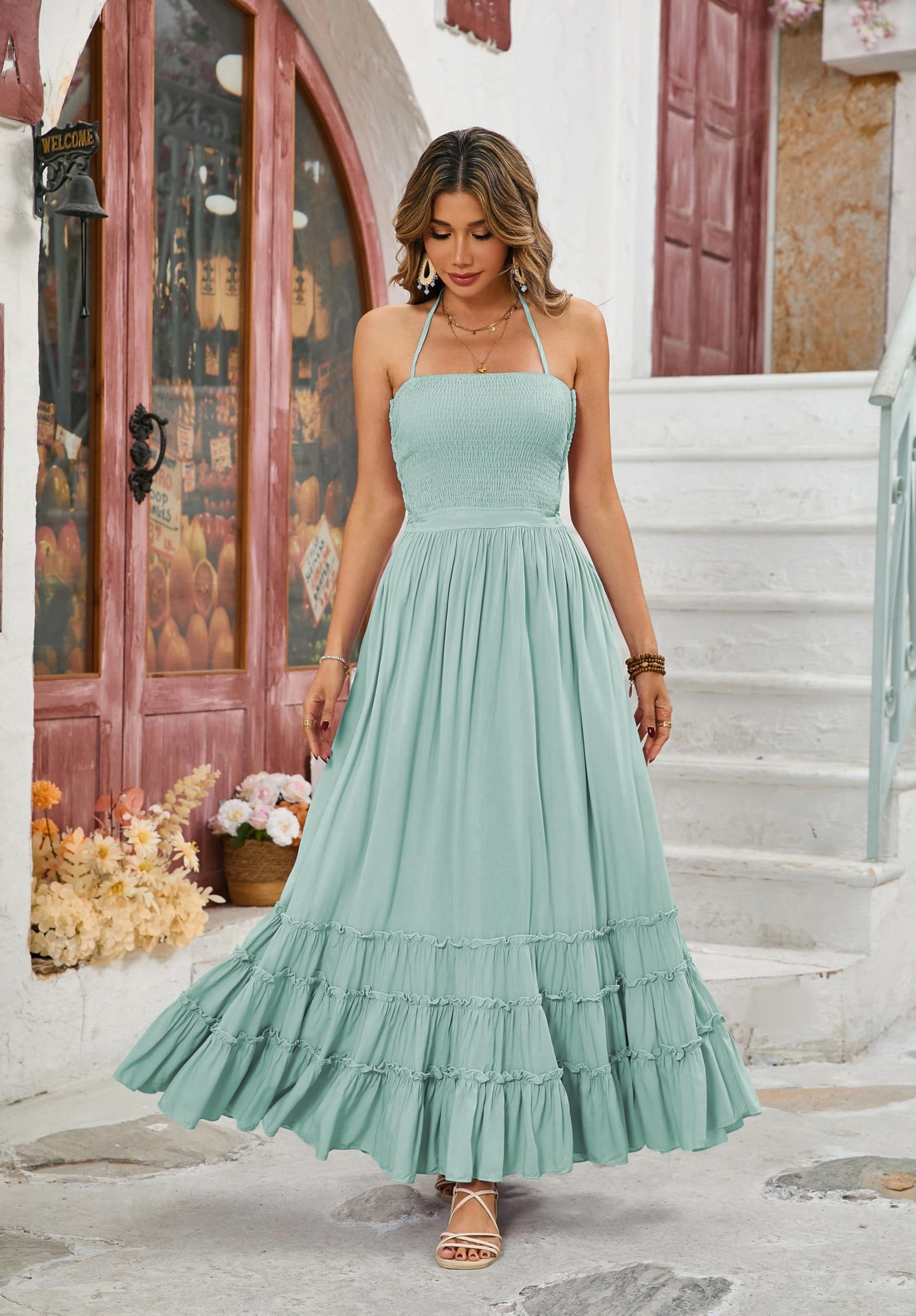 R.Vivimos Womens Summer Boho Sexy Backless Long Dresses