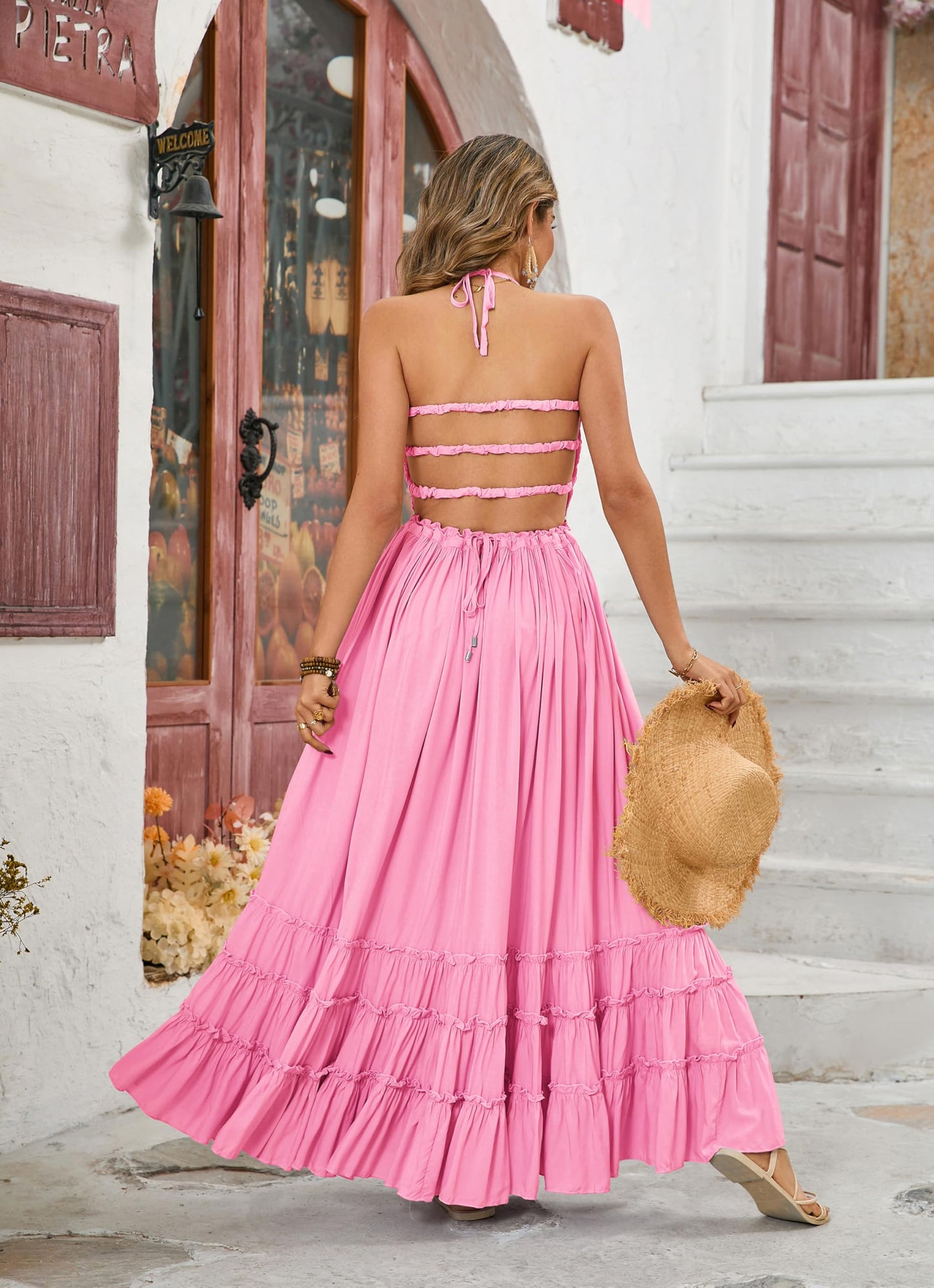 R.Vivimos Womens Summer Boho Sexy Backless Long Dresses