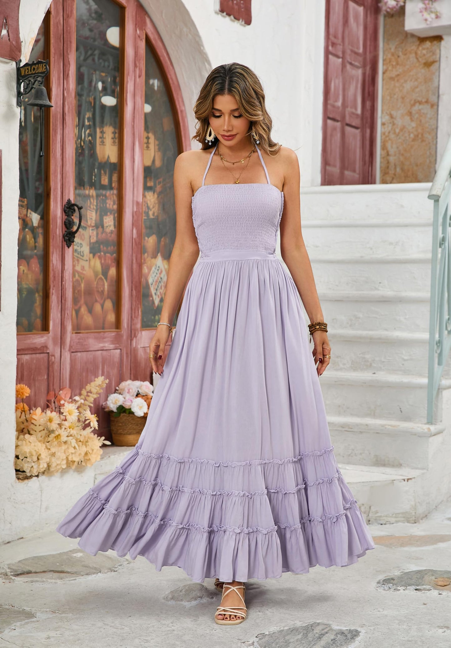 R.Vivimos Womens Summer Boho Sexy Backless Long Dresses