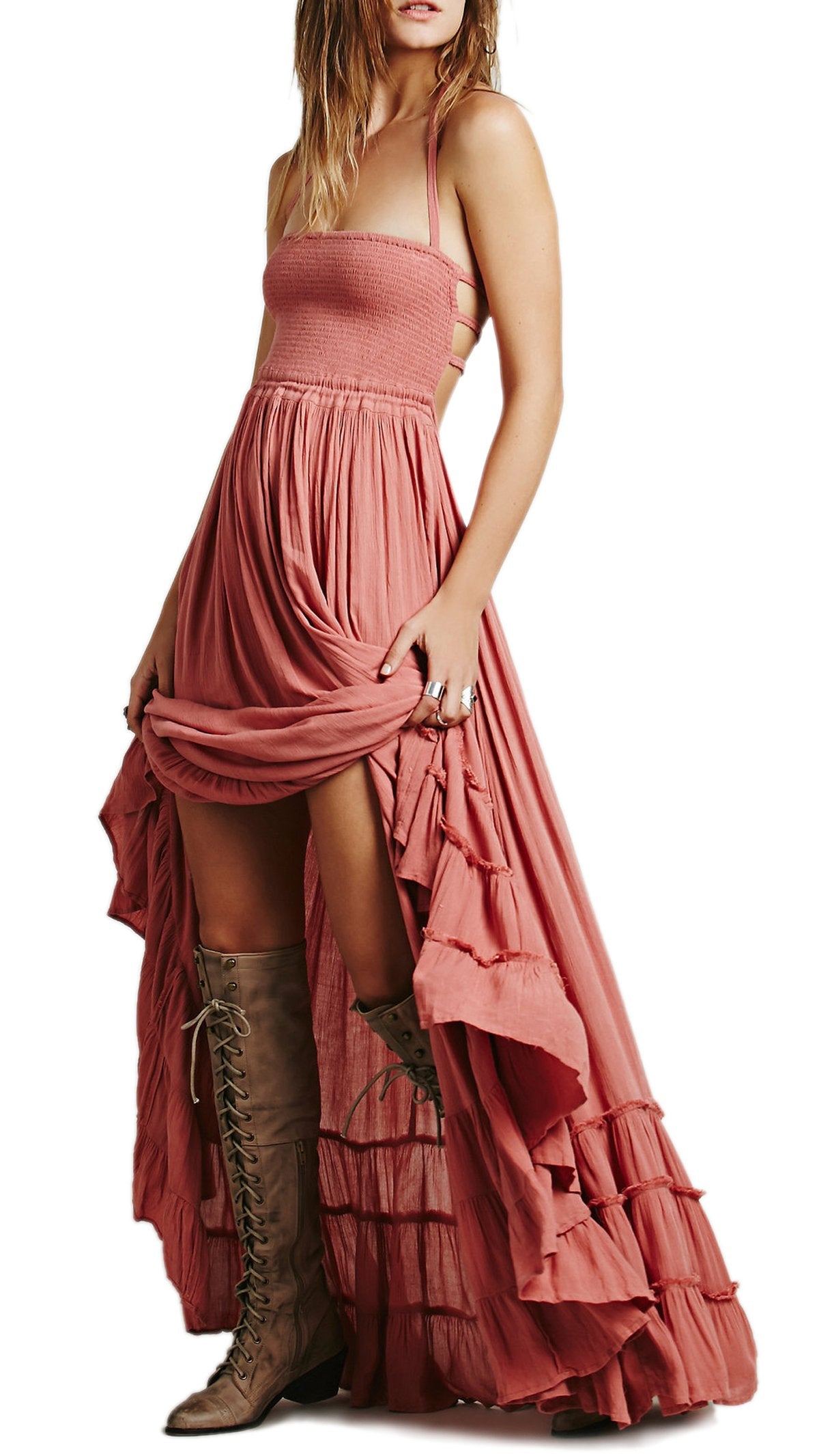 R.Vivimos Womens Summer Boho Sexy Backless Long Dresses