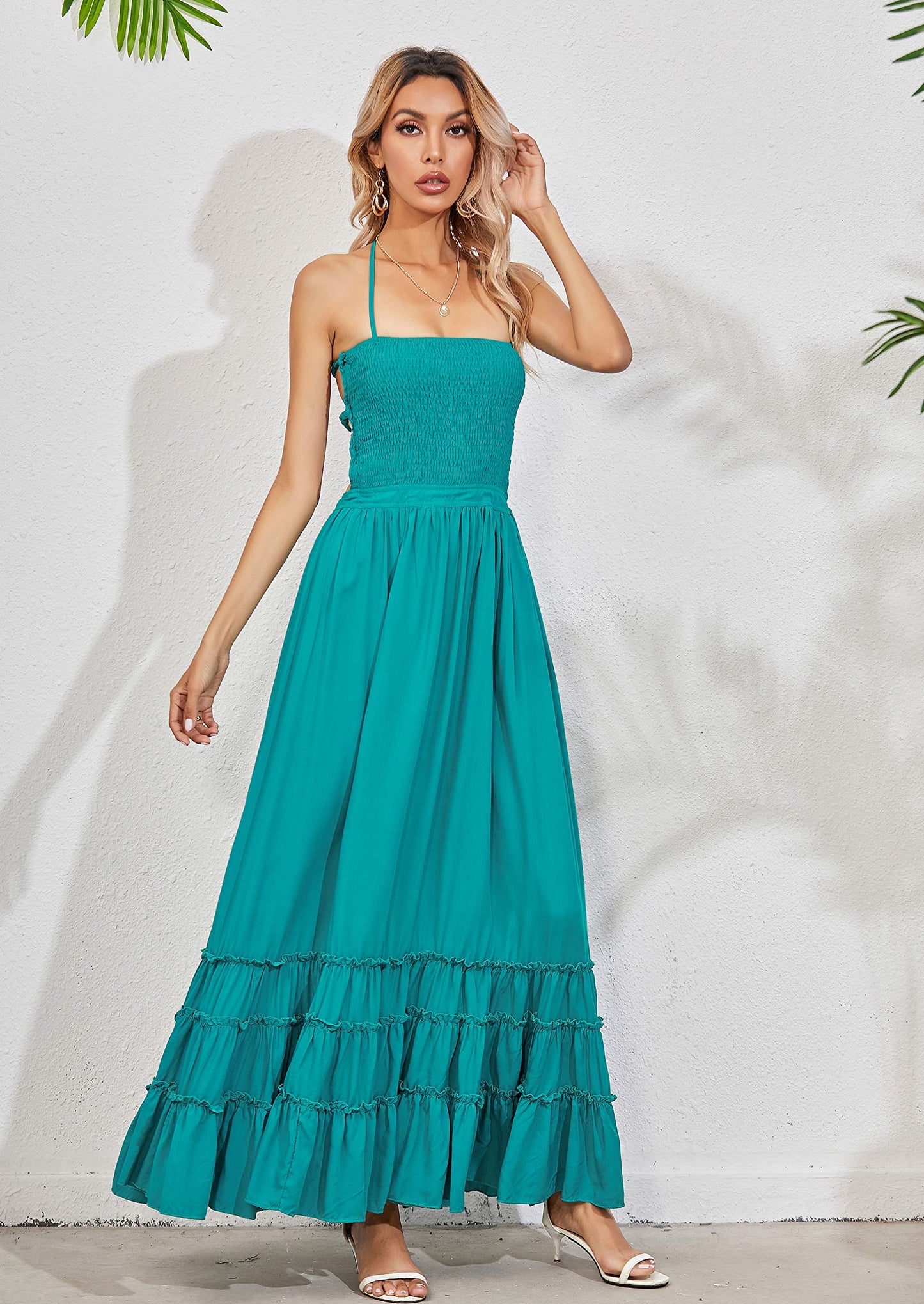 R.Vivimos Womens Summer Boho Sexy Backless Long Dresses
