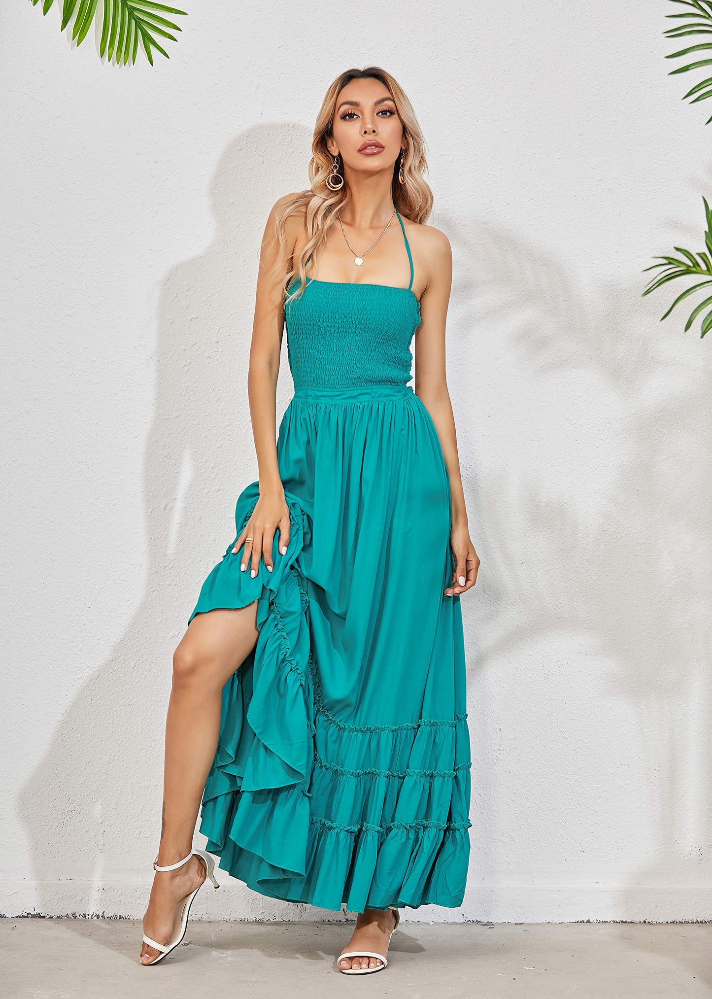 R.Vivimos Womens Summer Boho Sexy Backless Long Dresses