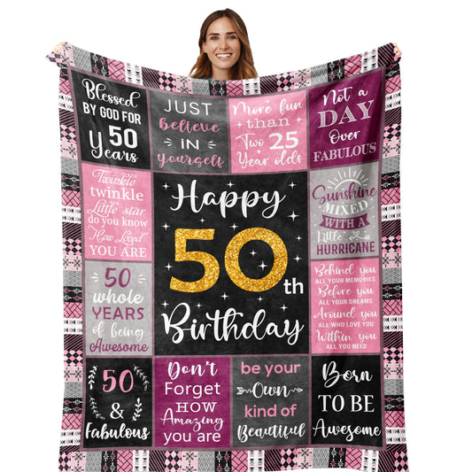 *CasavaRopa Affiliate Link Amonee-YL 50th Birthday Gifts for Women, 50th Birthday Gift Blanket 60"X80", 50 Year Old Gifts for Women, 50th Birthday Gifts for Her, 50th Birthday Decorations, 50 Years Old Birthday Gifts for Woman