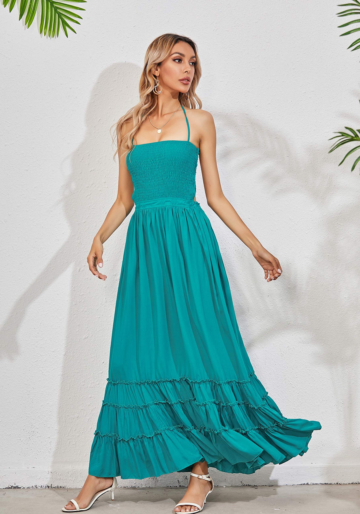 R.Vivimos Womens Summer Boho Sexy Backless Long Dresses