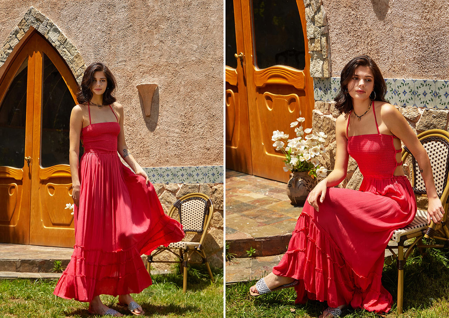 R.Vivimos Womens Summer Boho Sexy Backless Long Dresses