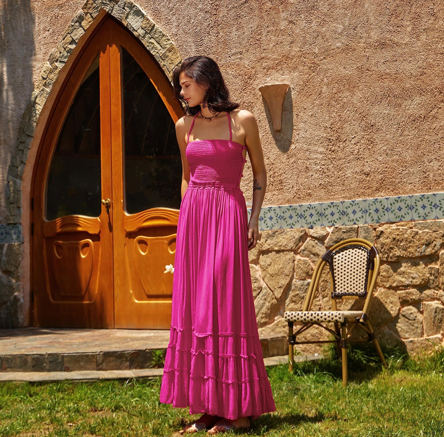 R.Vivimos Womens Summer Boho Sexy Backless Long Dresses
