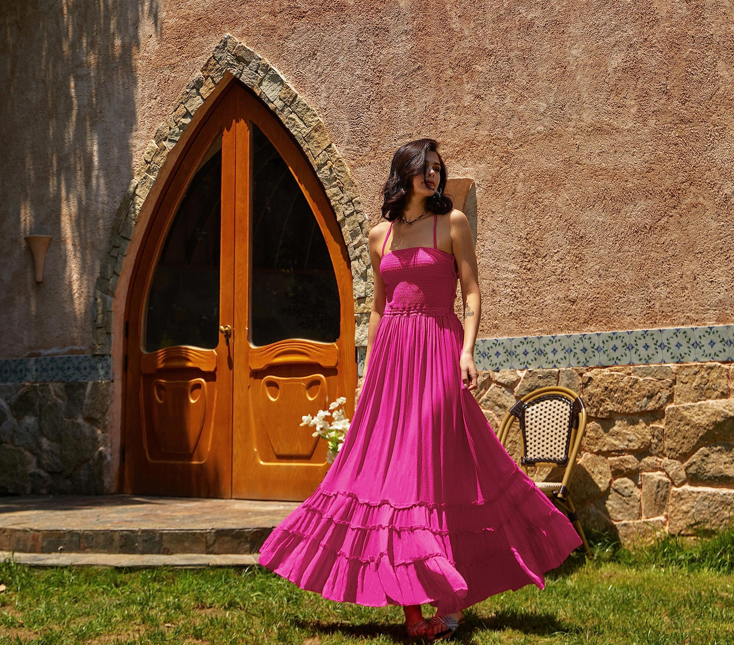 R.Vivimos Womens Summer Boho Sexy Backless Long Dresses