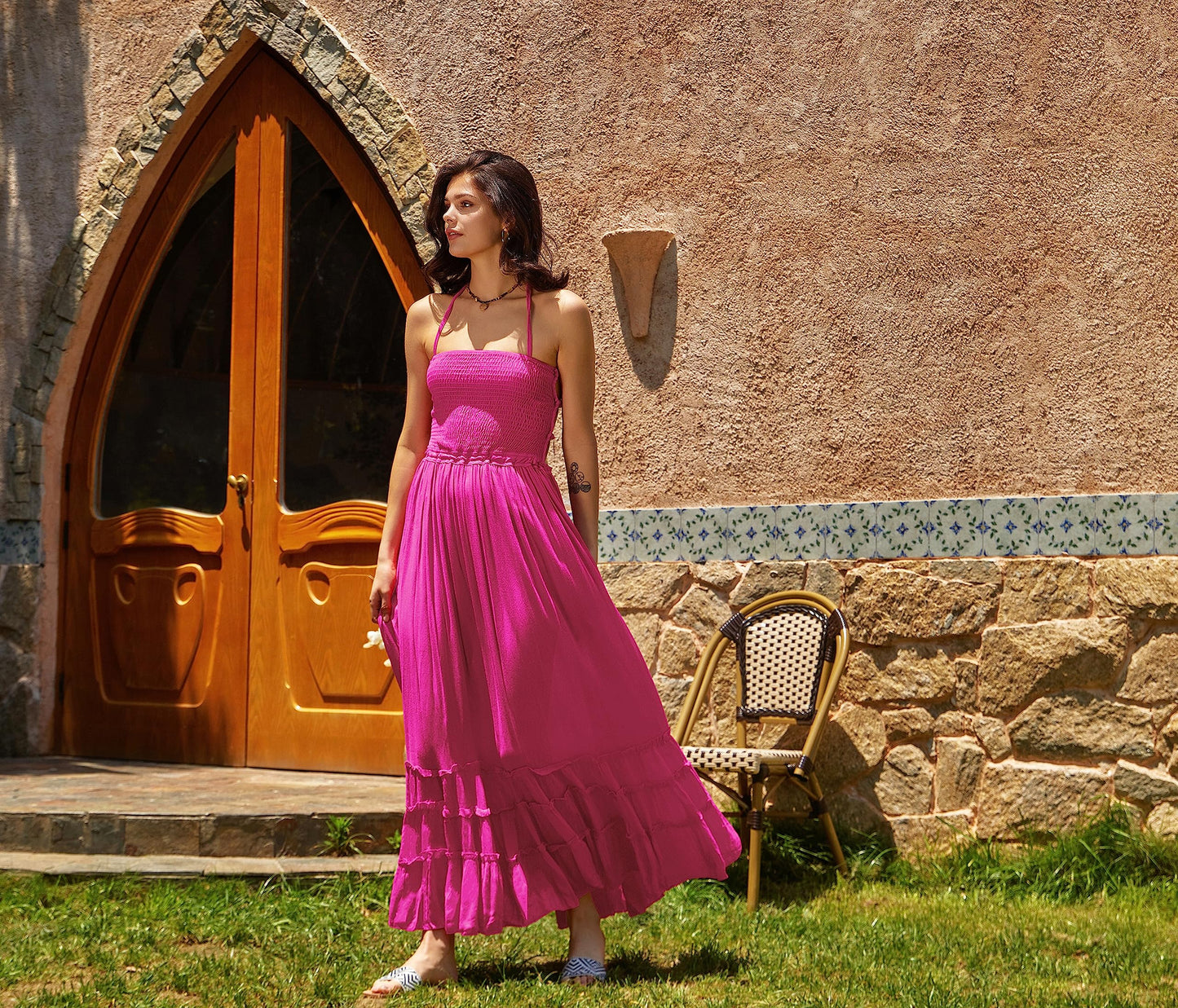 R.Vivimos Womens Summer Boho Sexy Backless Long Dresses