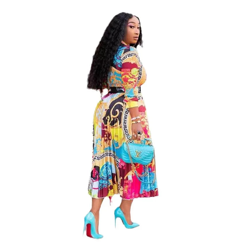 Spring/Summer 2025 vestidos para mujer Long Sleeve Print Dresses elegant Loose Big Swing Robe long dresses ropa de mujer