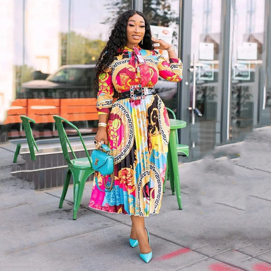 Spring/Summer 2025 vestidos para mujer Long Sleeve Print Dresses elegant Loose Big Swing Robe long dresses ropa de mujer