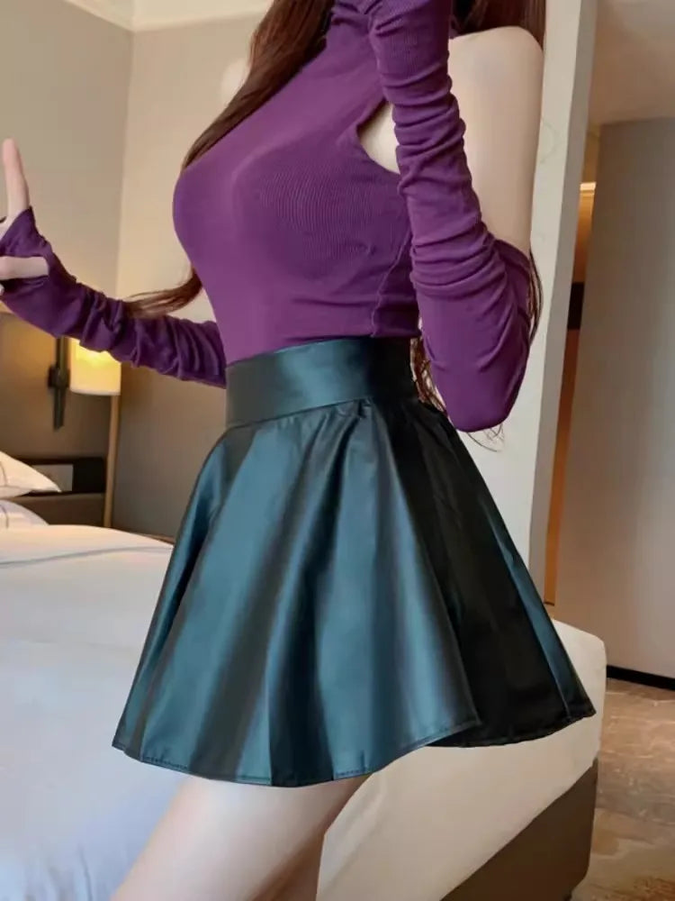 Falda Mini Elastica, Cuero Sintetico