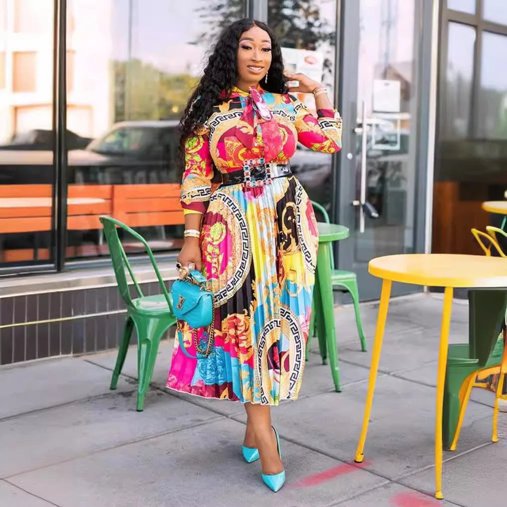 Spring/Summer 2025 vestidos para mujer Long Sleeve Print Dresses elegant Loose Big Swing Robe long dresses ropa de mujer