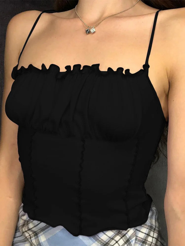 Camiseta sin mangas con volamyes sexy de berano para mujer