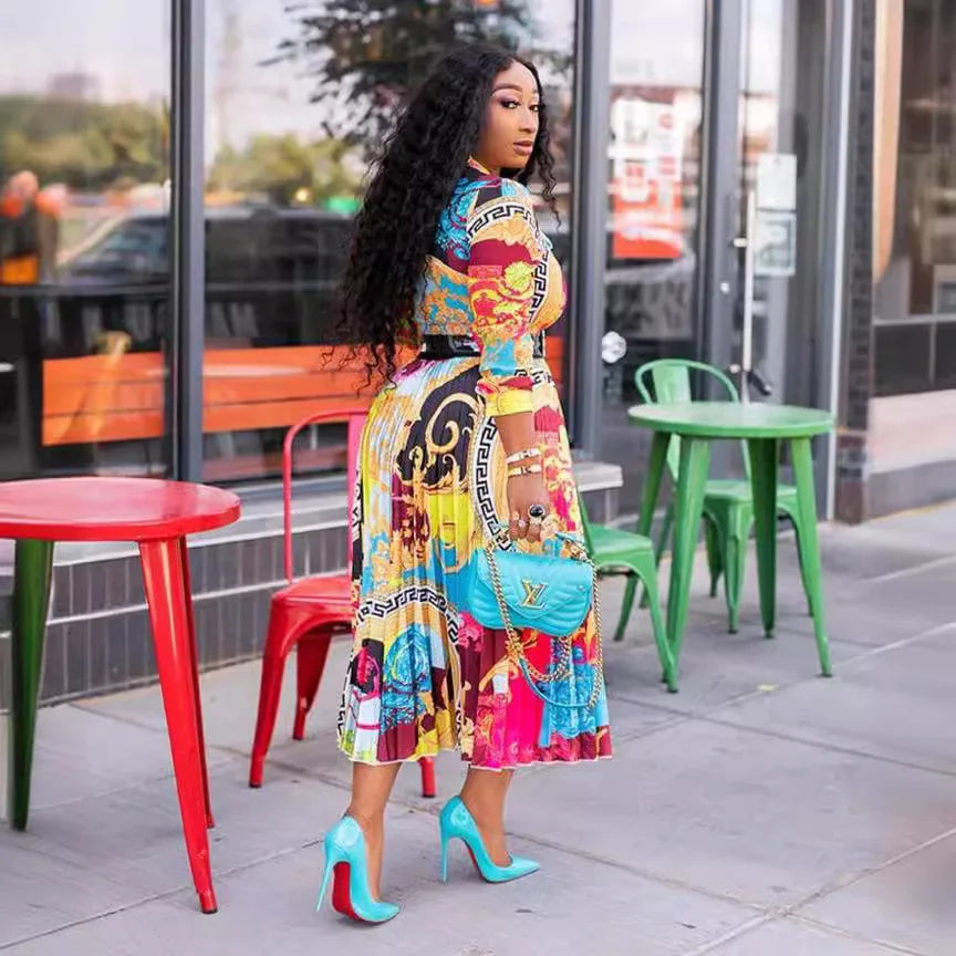 Spring/Summer 2025 vestidos para mujer Long Sleeve Print Dresses elegant Loose Big Swing Robe long dresses ropa de mujer