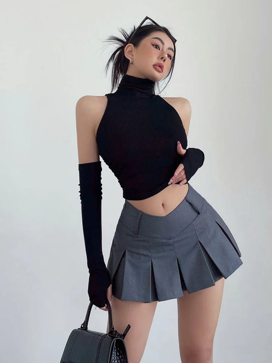 Spring Summer Top Pleated Club Crop Top Women