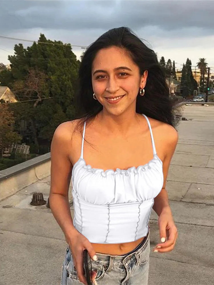 Camiseta sin mangas con volamyes sexy de berano para mujer